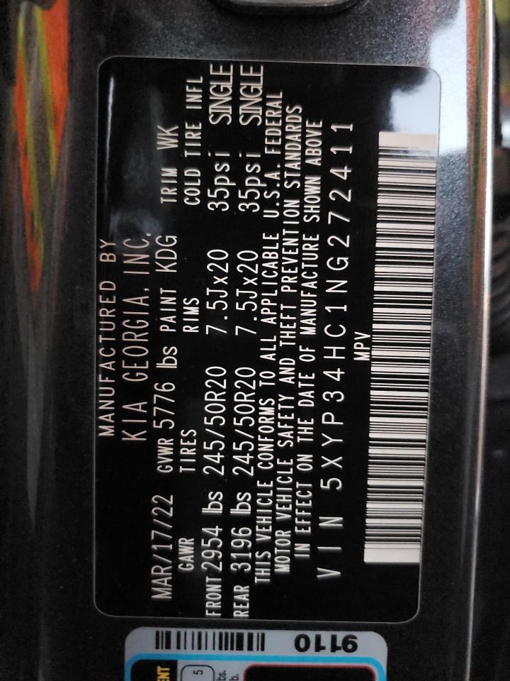 2022 Kia Telluride Ex VIN: 5XYP34HC1NG272411 Lot: 93336075