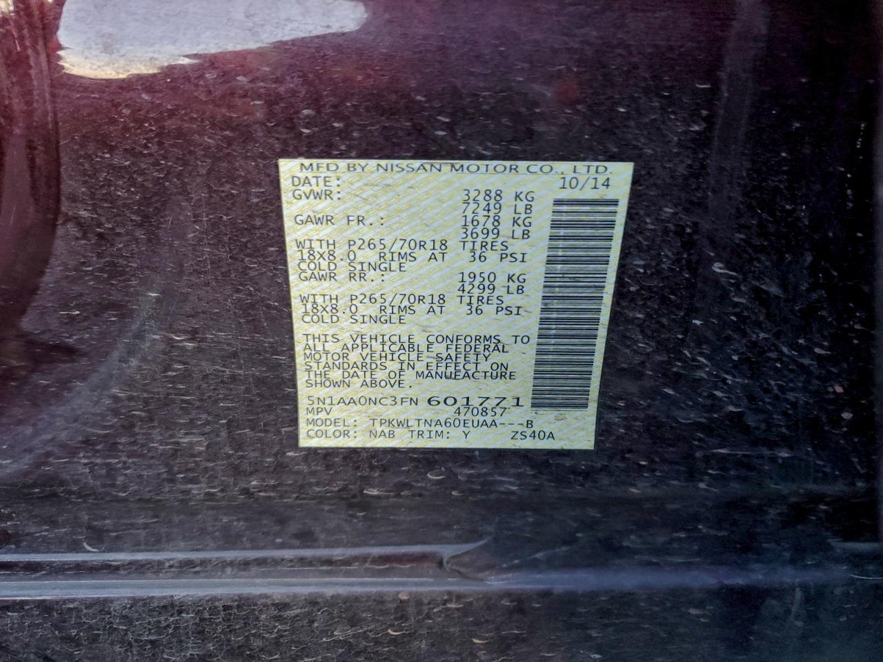 2015 Nissan Armada Sv VIN: 5N1AA0NC3FN601771 Lot: 93484445