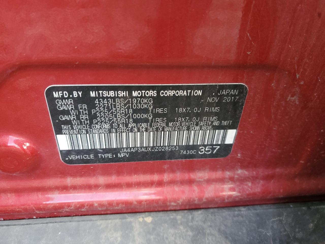 2018 Mitsubishi Outlander Sport Es VIN: JA4AP3AUXJZ028253 Lot: 91401875