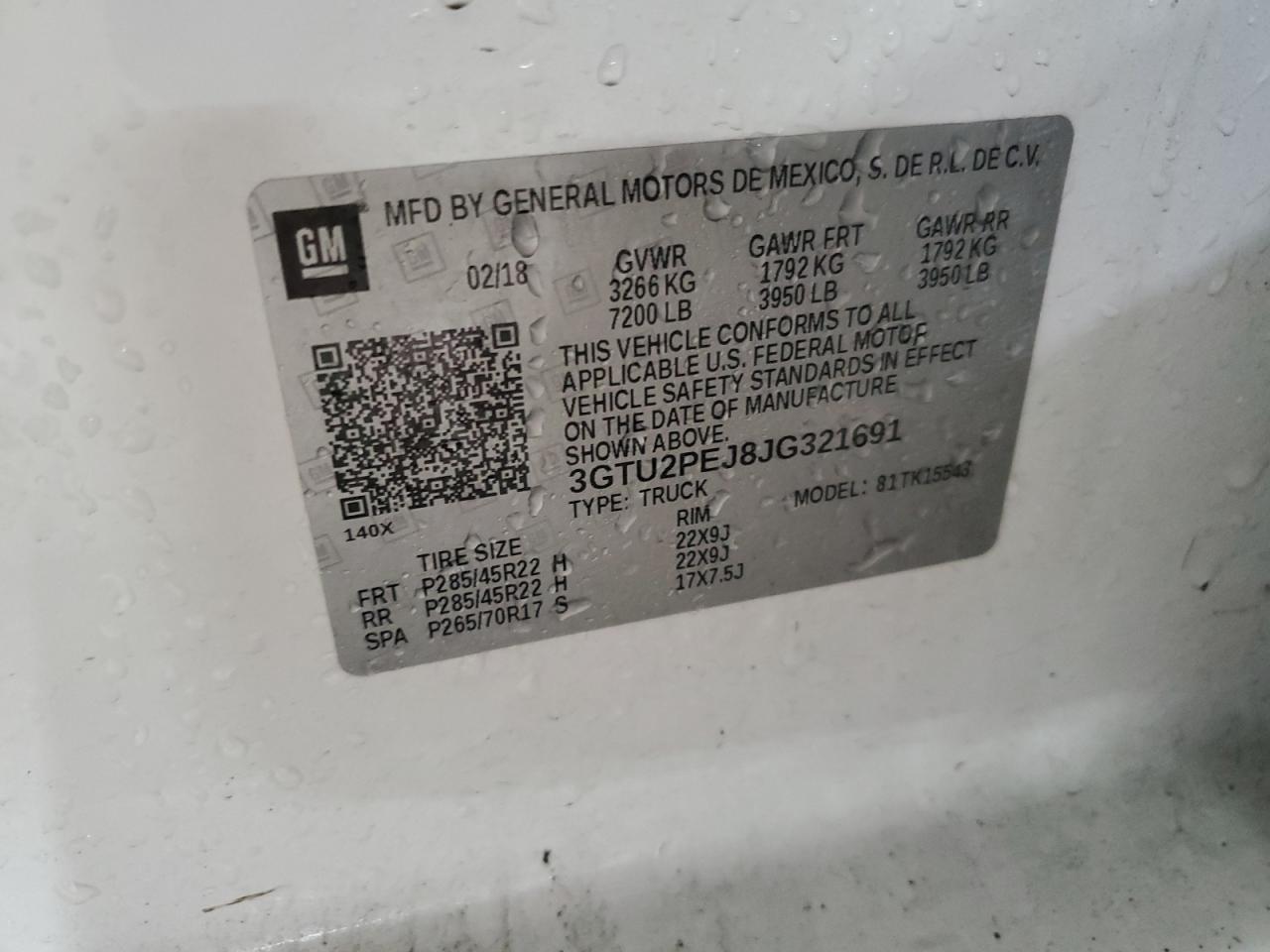 2018 GMC Sierra K1500 Denali VIN: 3GTU2PEJ8JG321691 Lot: 93180345