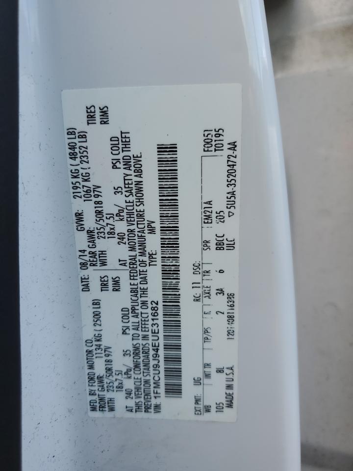 2014 Ford Escape Titanium VIN: 1FMCU9J94EUE31682 Lot: 91374395