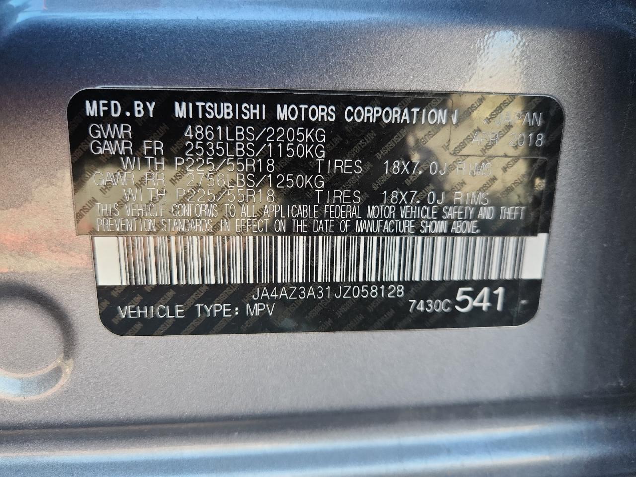 2018 Mitsubishi Outlander Se VIN: JA4AZ3A31JZ058128 Lot: 92112545