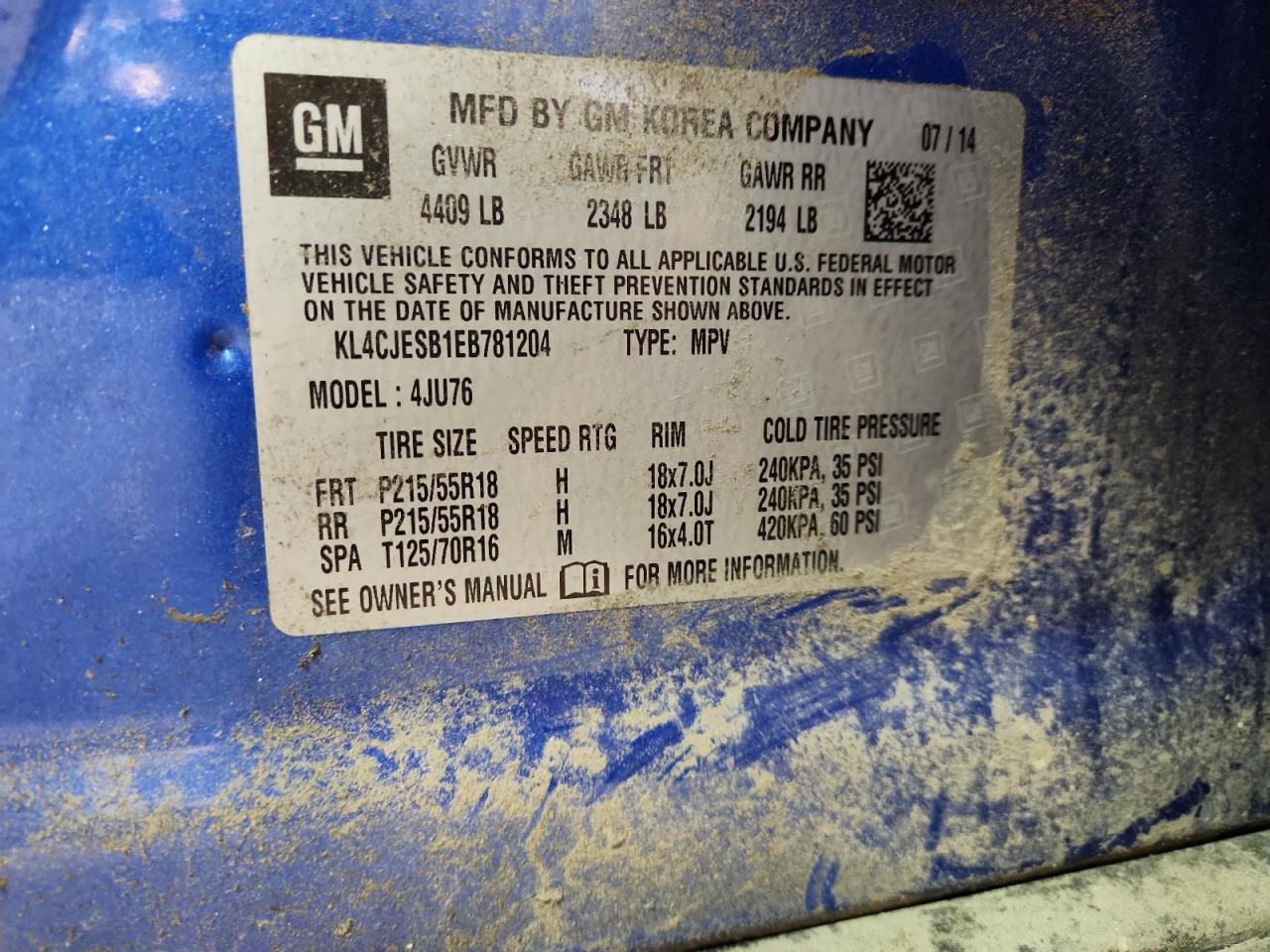 2014 Buick Encore VIN: KL4CJESB1EB781204 Lot: 92484445