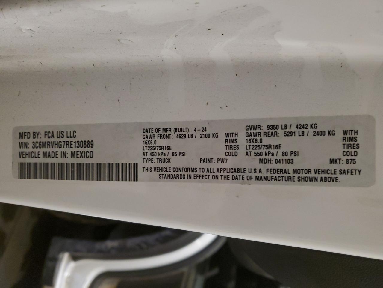 2024 Ram Promaster Delivery Van VIN: 3C6MRVHG7RE130889 Lot: 92213075