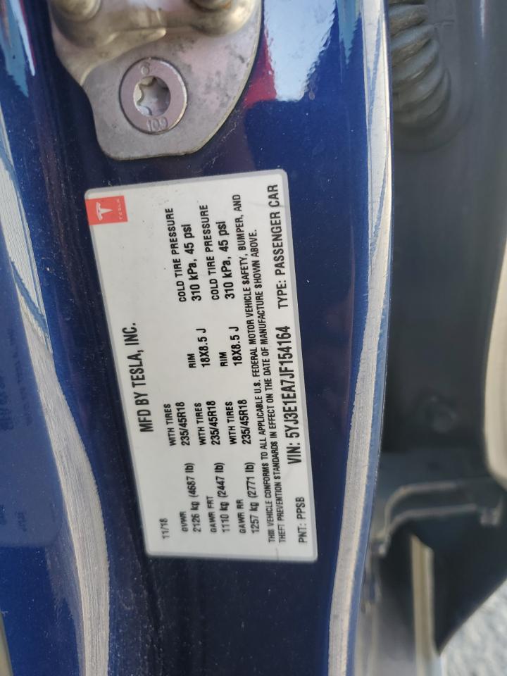 2018 Tesla Model 3 VIN: 5YJ3E1EA7JF154164 Lot: 92327595