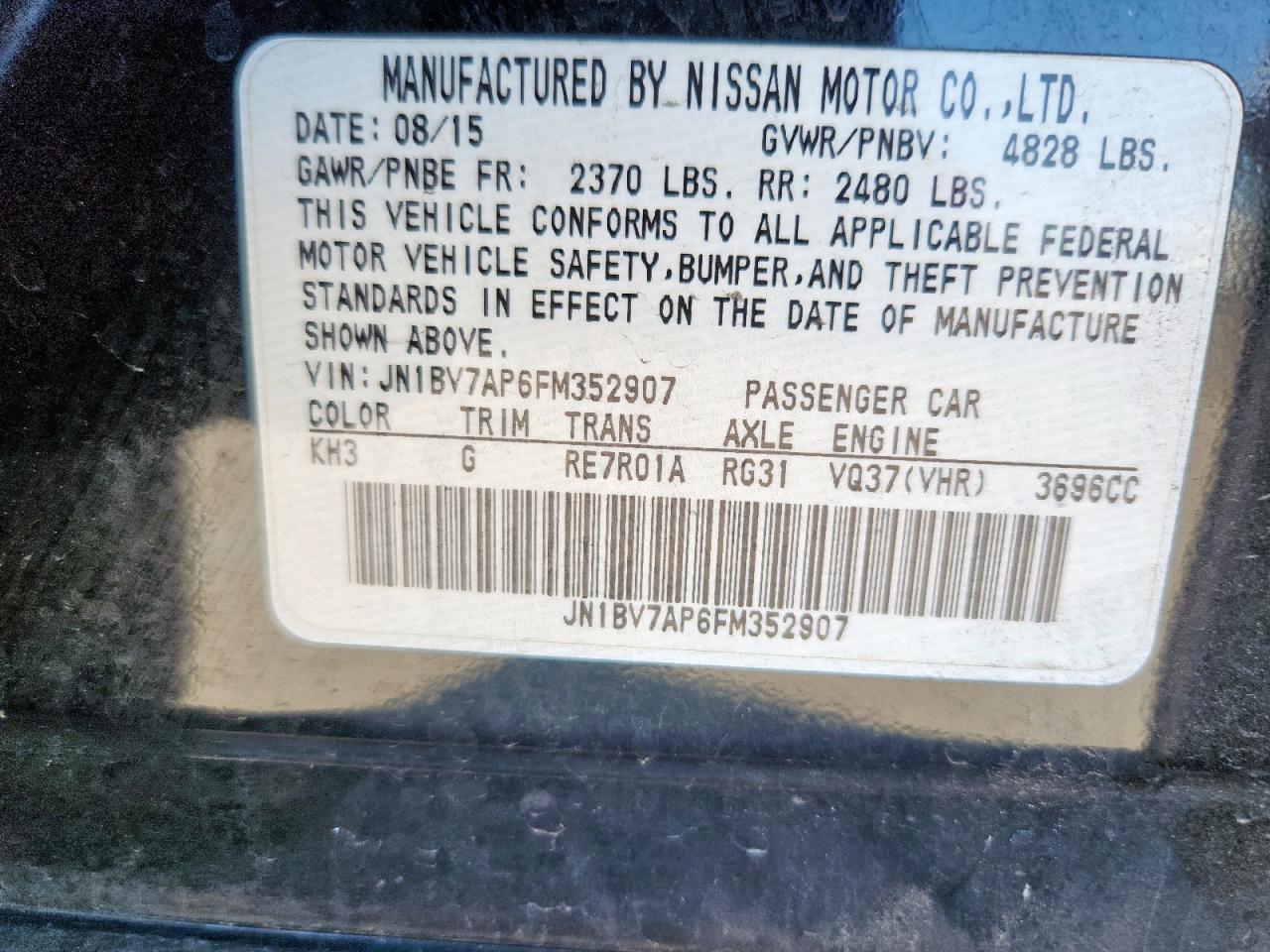 2015 Infiniti Q50 Base VIN: JN1BV7AP6FM352907 Lot: 92119785