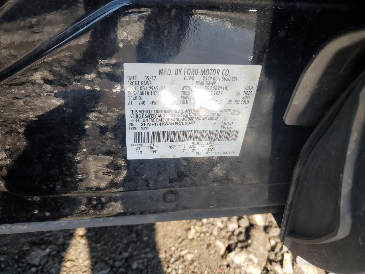 2017 Ford Edge Titanium VIN: 2FMPK4K83HBC08043 Lot: 85412485