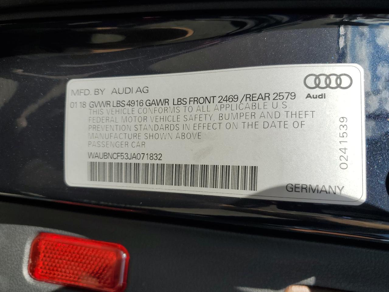 2018 Audi A5 Premium Plus VIN: WAUBNCF53JA071832 Lot: 91355935