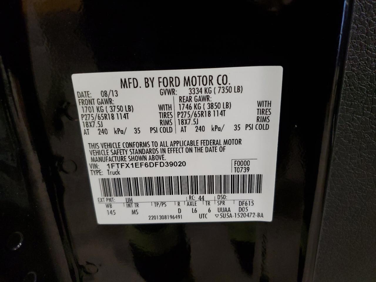 2013 Ford F150 Super Cab VIN: 1FTFX1EF6DFD39020 Lot: 93508495