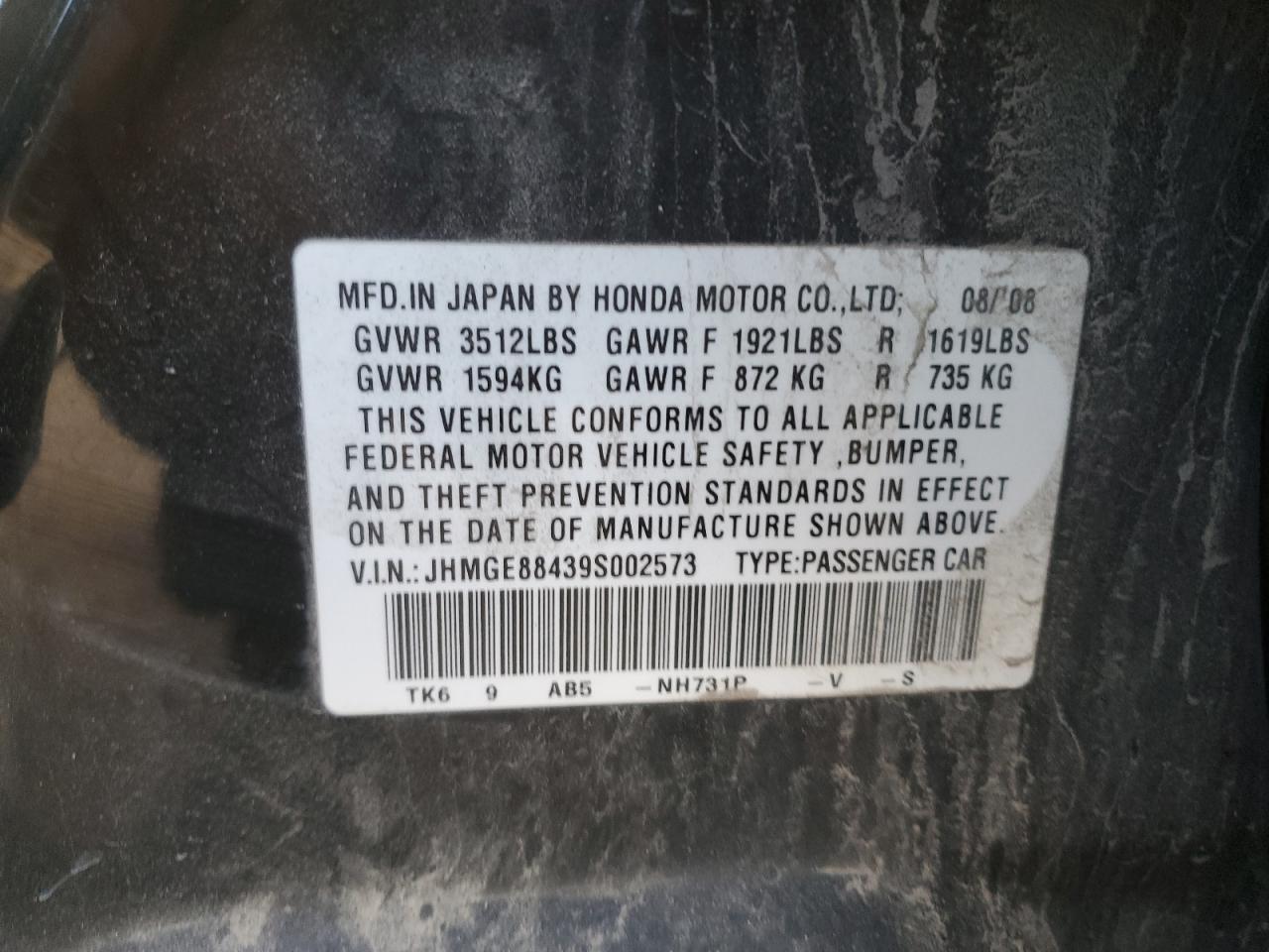 2009 Honda Fit Sport VIN: JHMGE88439S002573 Lot: 91638605