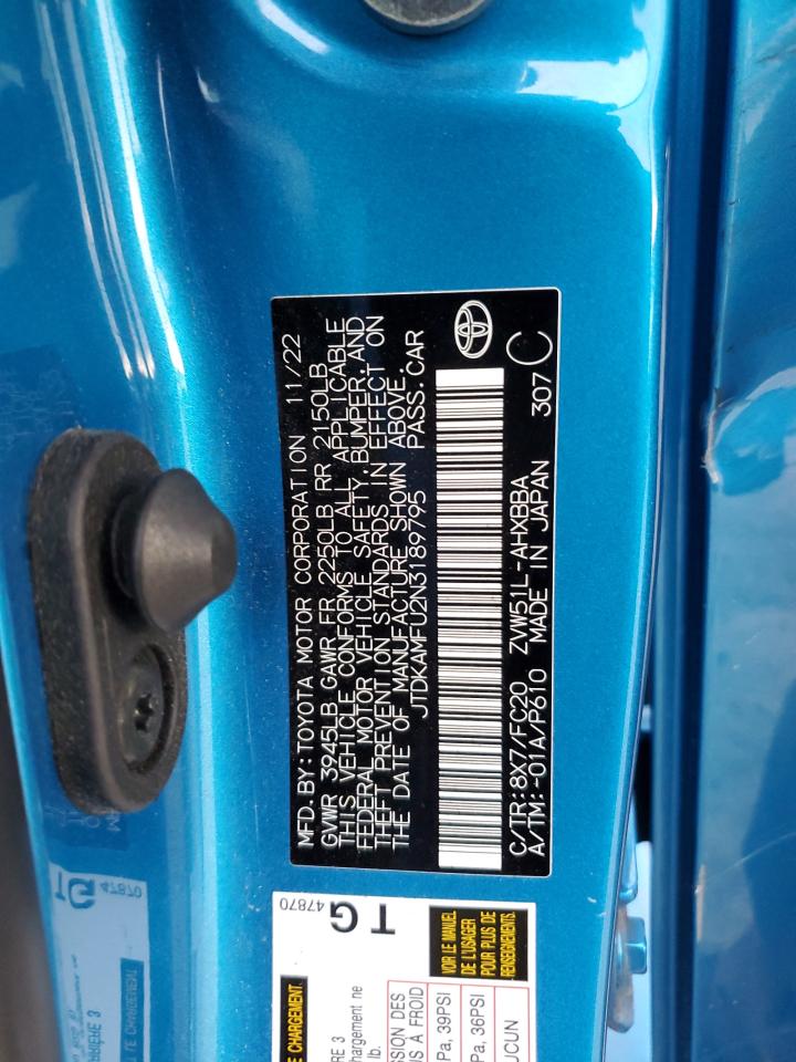 2022 Toyota Prius Night Shade VIN: JTDKAMFU2N3189795 Lot: 93822785