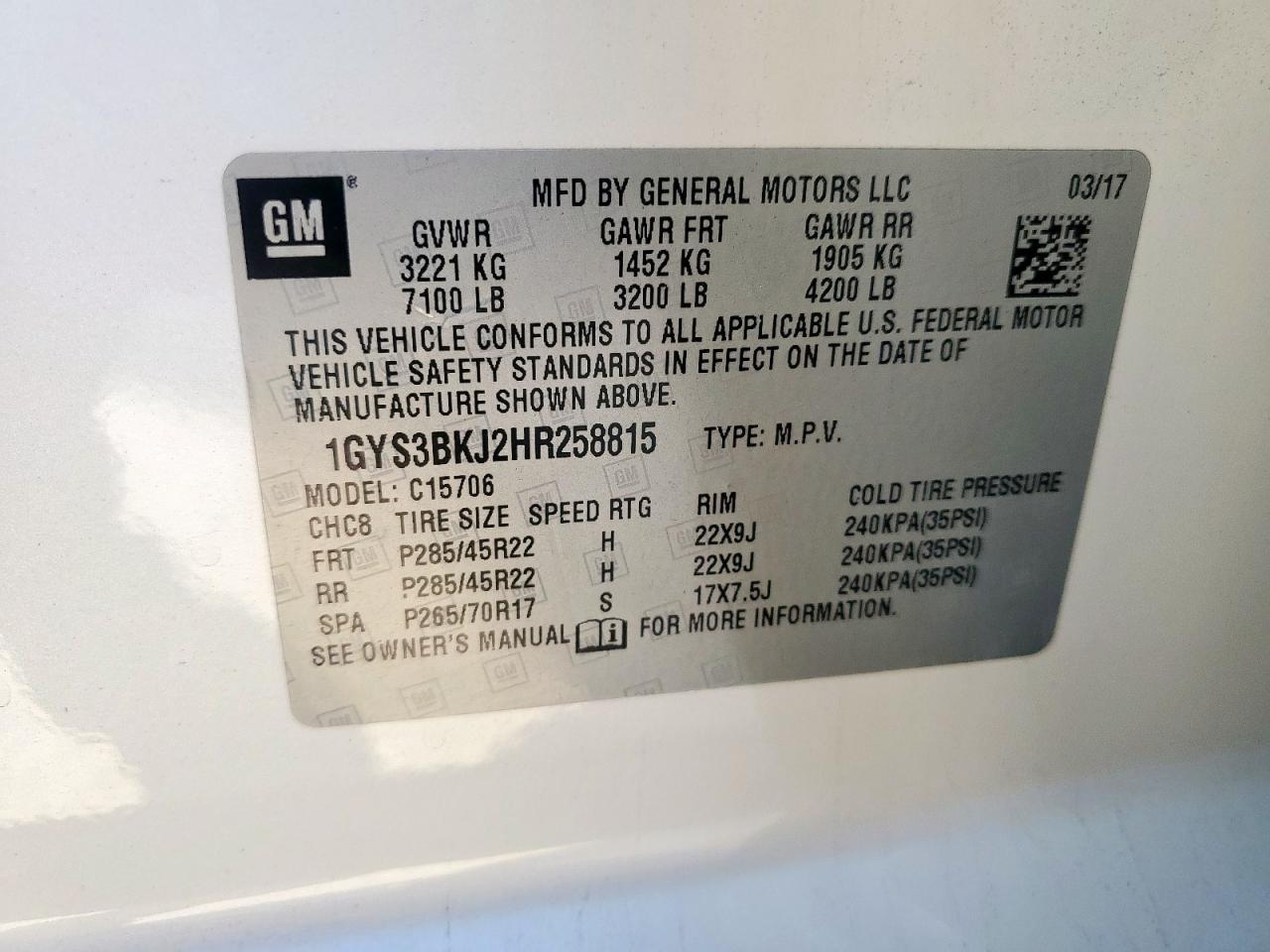 2017 Cadillac Escalade Luxury VIN: 1GYS3BKJ2HR258815 Lot: 91008795