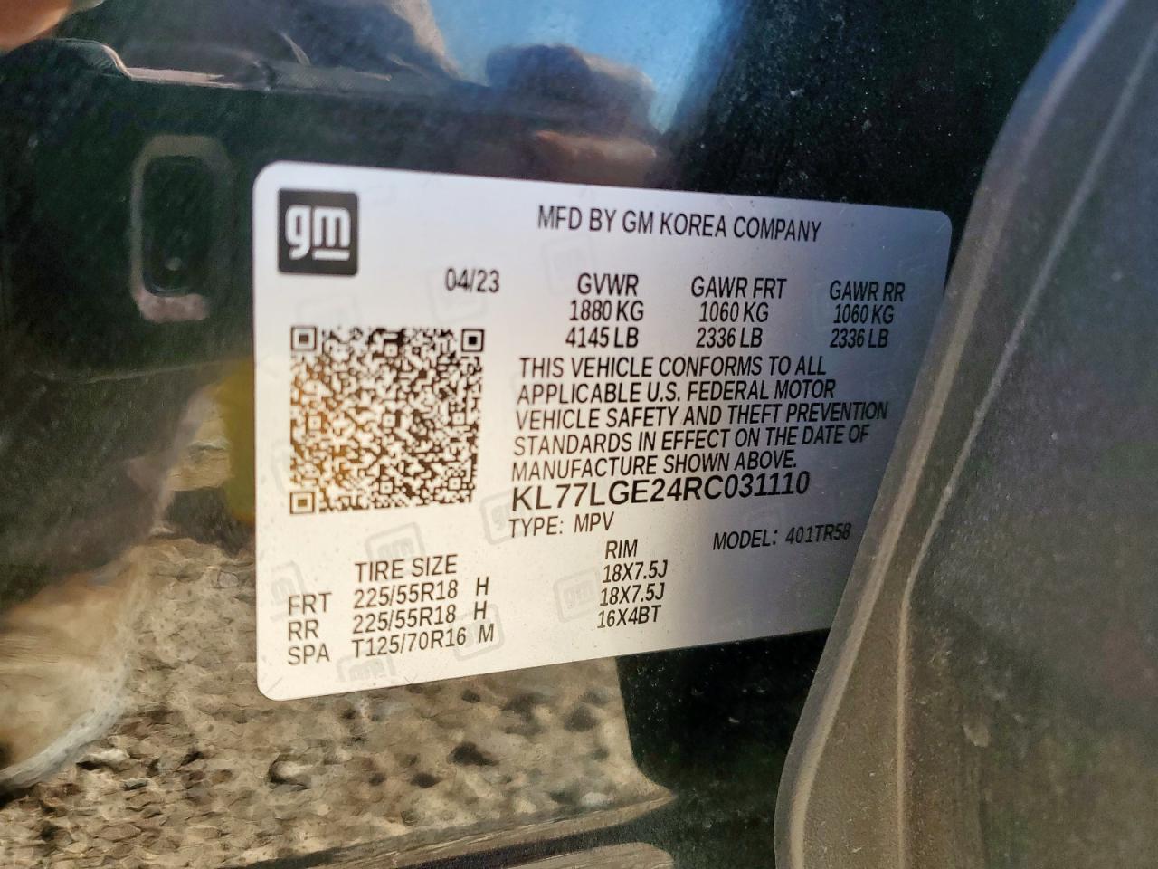 2024 Chevrolet Trax 1Rs VIN: KL77LGE24RC031110 Lot: 91490005