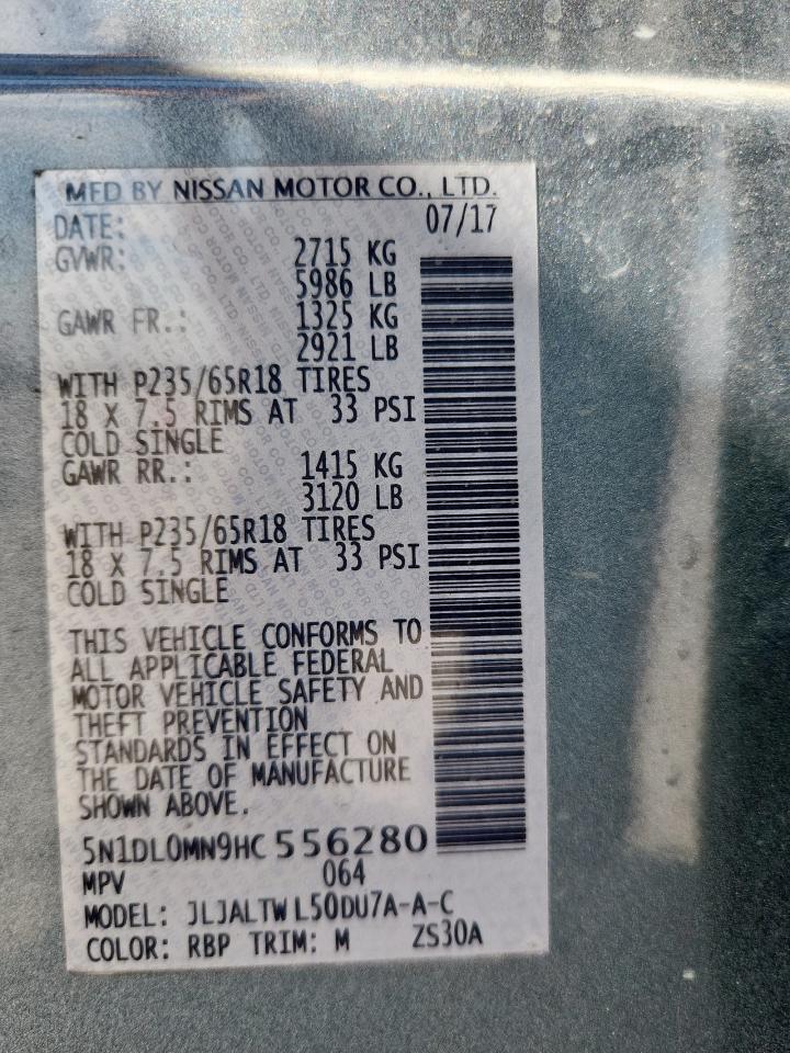 2017 Infiniti Qx60 VIN: 5N1DL0MN9HC556280 Lot: 92422005