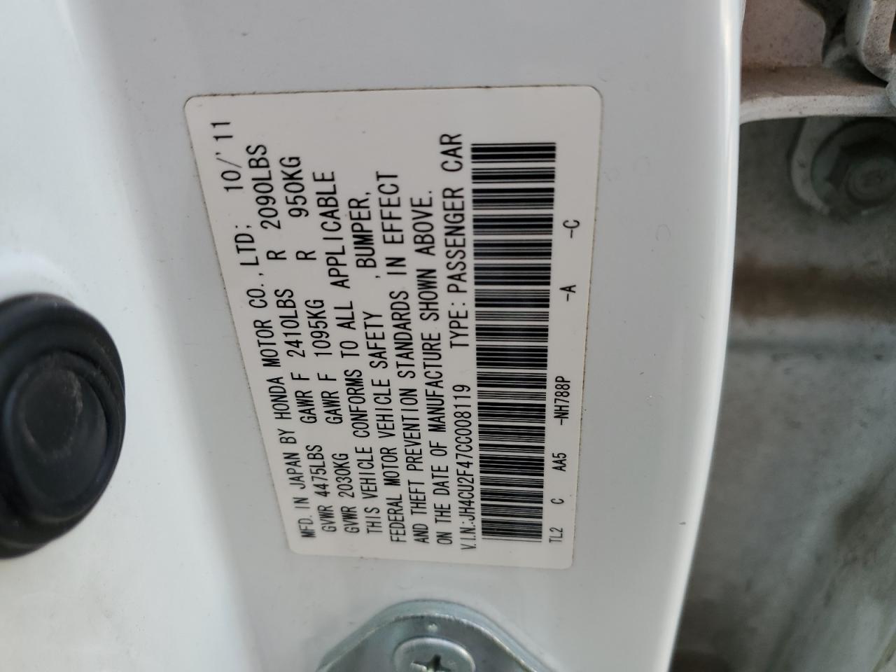 2012 Acura Tsx VIN: JH4CU2F47CC008119 Lot: 92897565