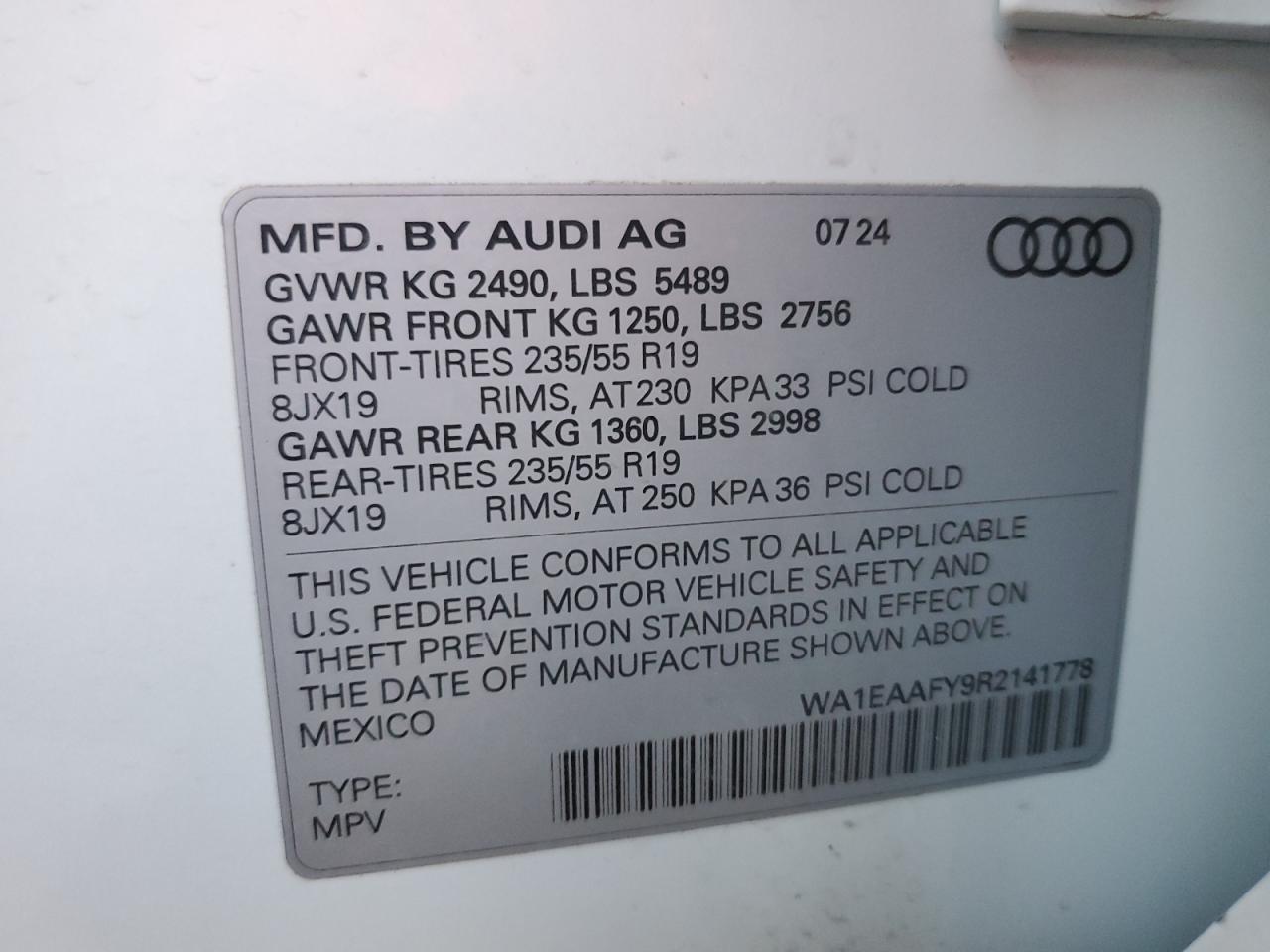 2024 Audi Q5 Premium Plus 45 VIN: WA1EAAFY9R2141778 Lot: 92260005