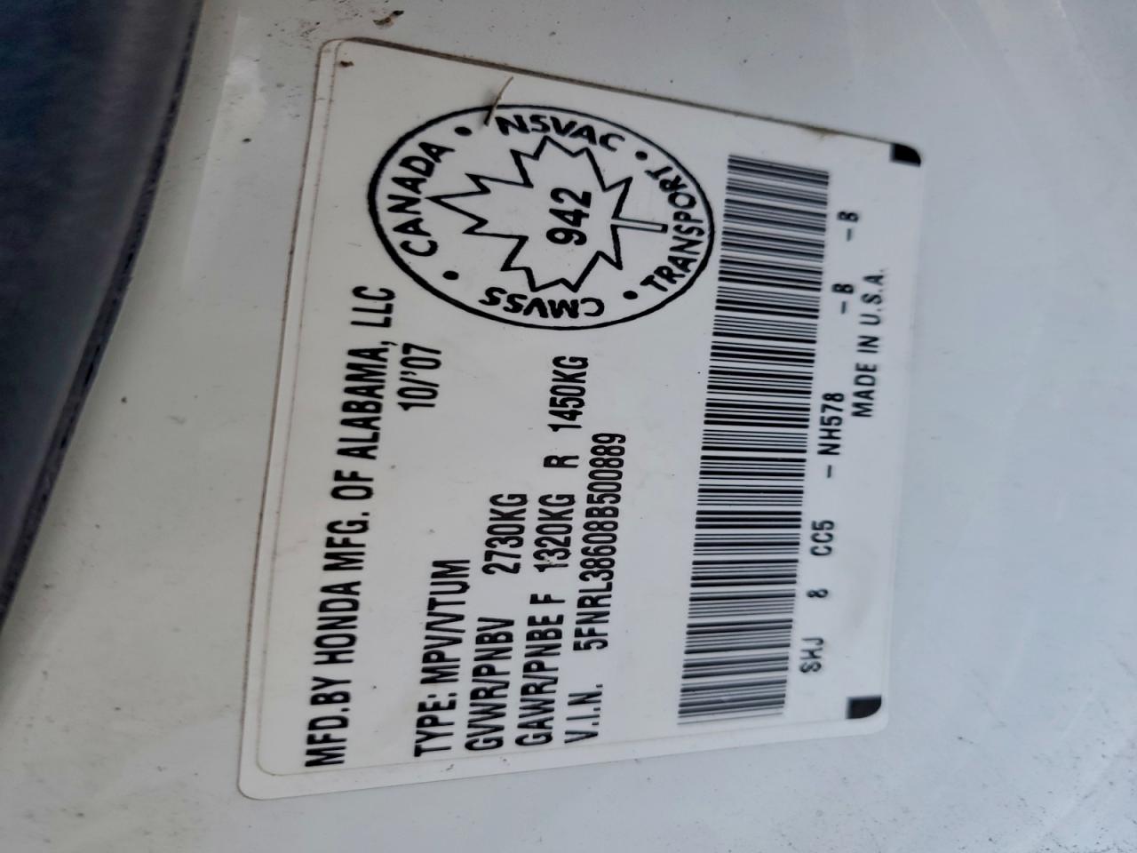 2008 Honda Odyssey Exl VIN: 5FNRL38608B500889 Lot: 86843445