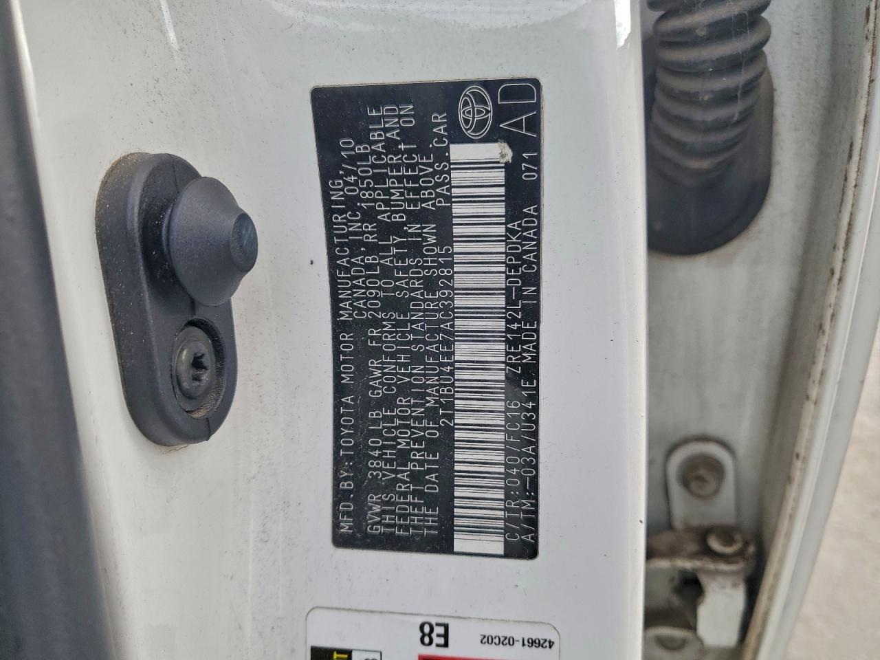 2010 Toyota Corolla Base VIN: 2T1BU4EE7AC392815 Lot: 93532215