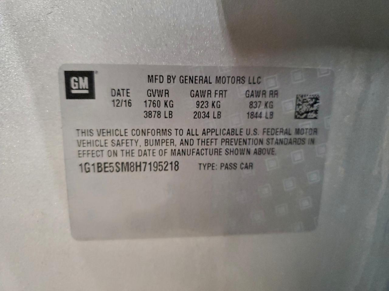 2017 Chevrolet Cruze Lt VIN: 1G1BE5SM8H7195218 Lot: 93453205