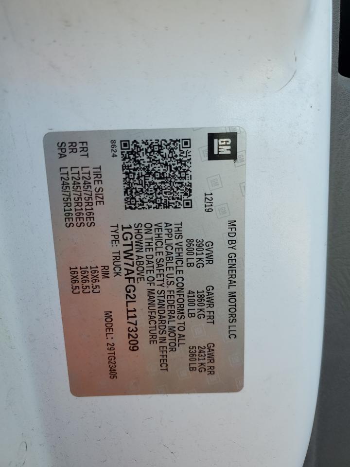 2020 GMC Savana G2500 VIN: 1GTW7AFG2L1173209 Lot: 90727945