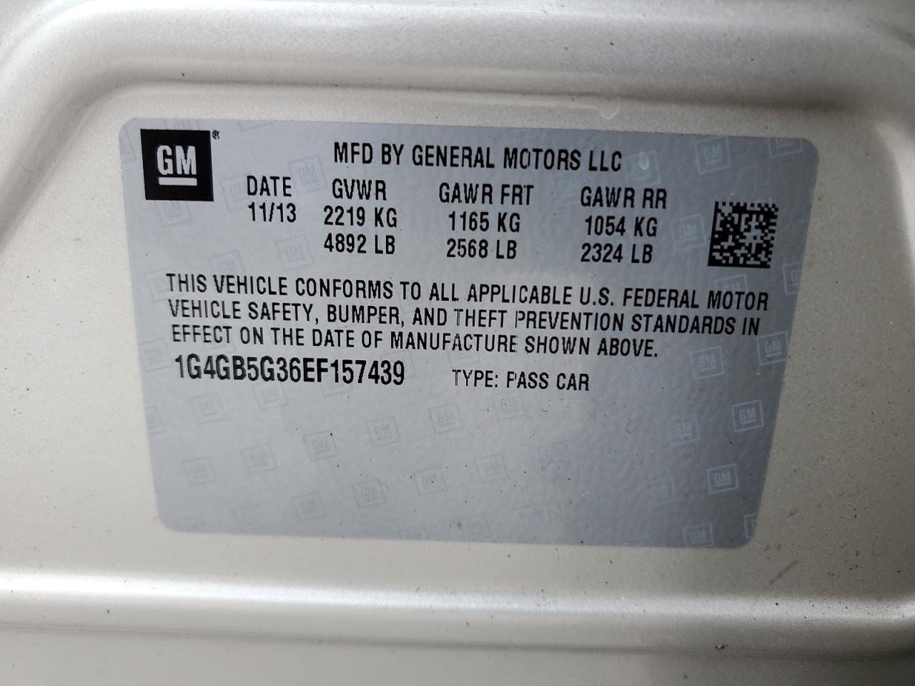 2014 Buick Lacrosse VIN: 1G4GB5G36EF157439 Lot: 91100275