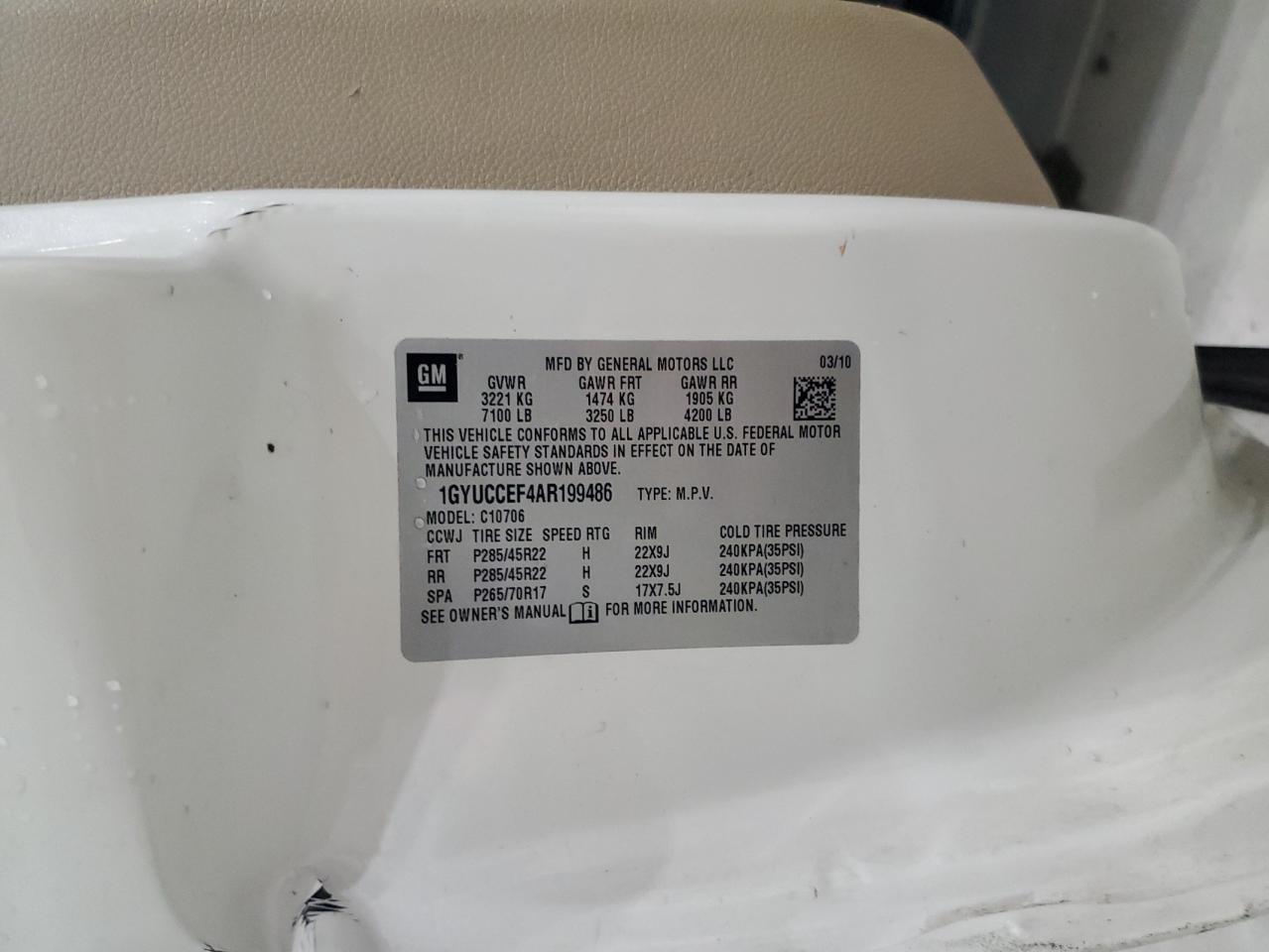 2010 Cadillac Escalade Premium VIN: 1GYUCCEF4AR199486 Lot: 92070595