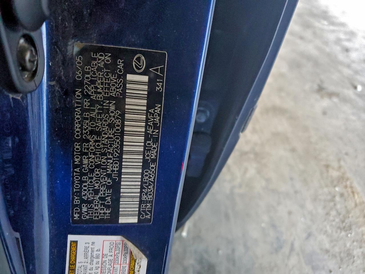 2005 Lexus Is 300 VIN: JTHBD192350100879 Lot: 94584025