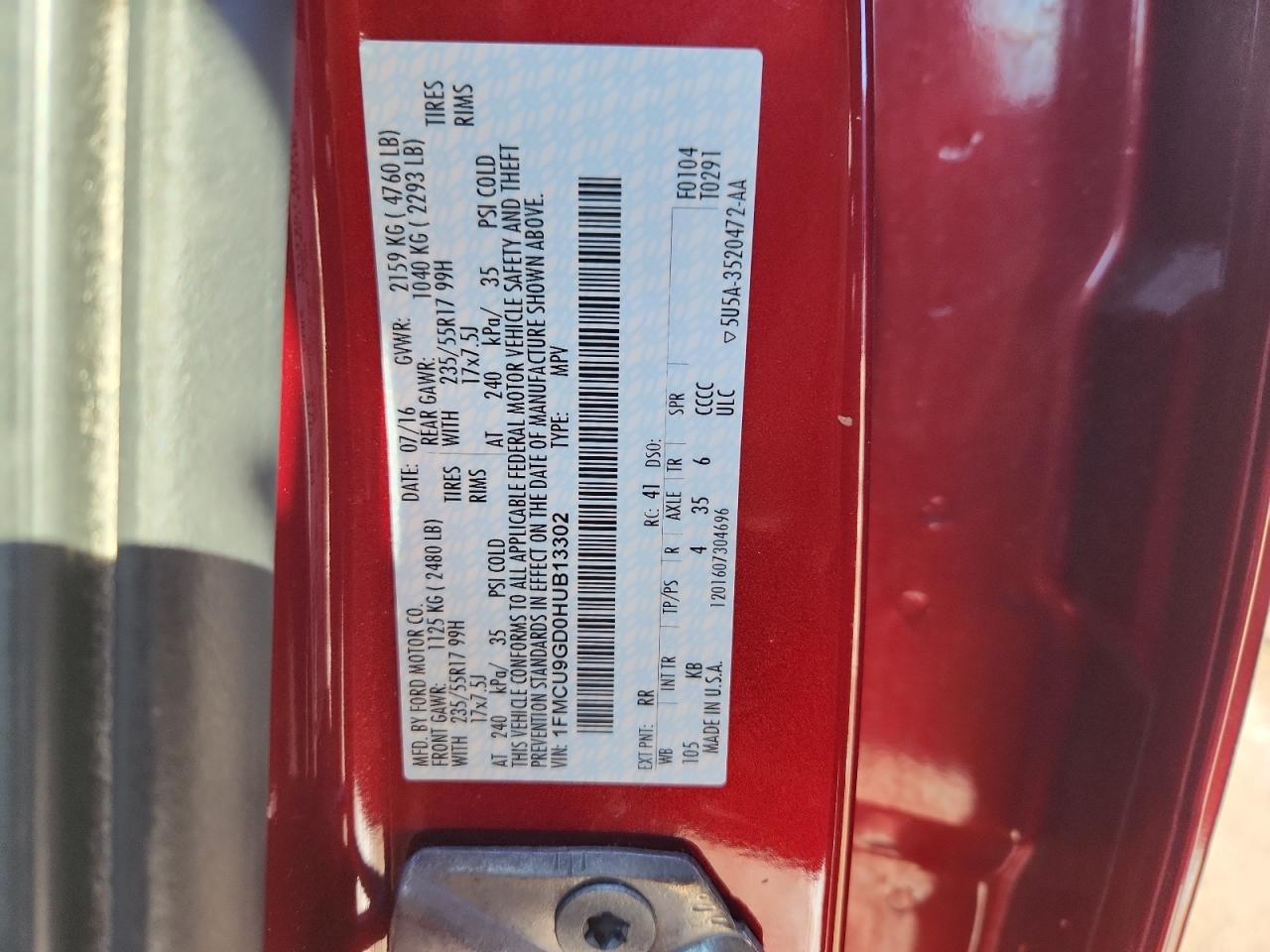 2017 Ford Escape Se VIN: 1FMCU9GD0HUB13302 Lot: 90933525