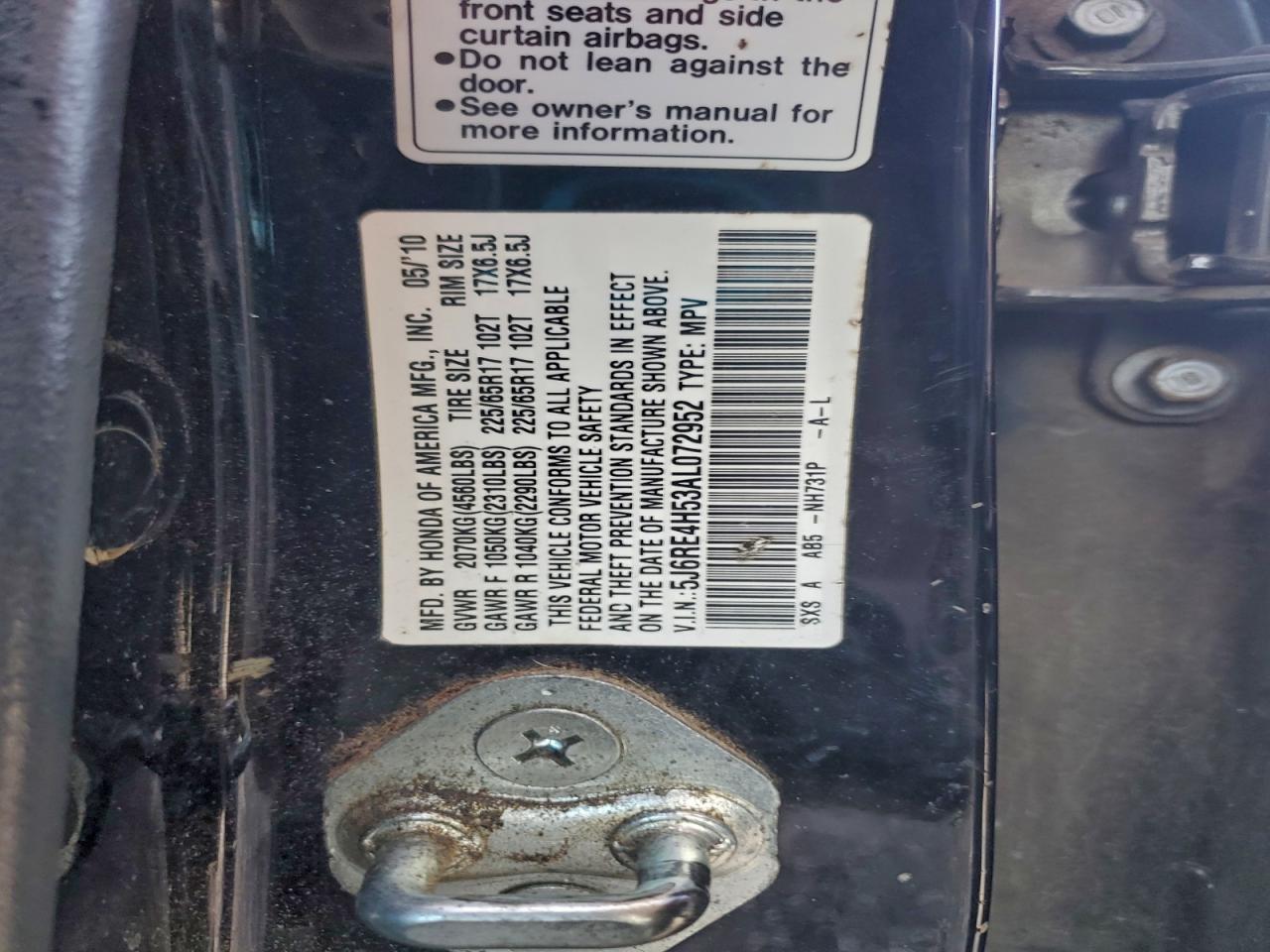 2010 Honda Cr-V Ex VIN: 5J6RE4H53AL072952 Lot: 93541355