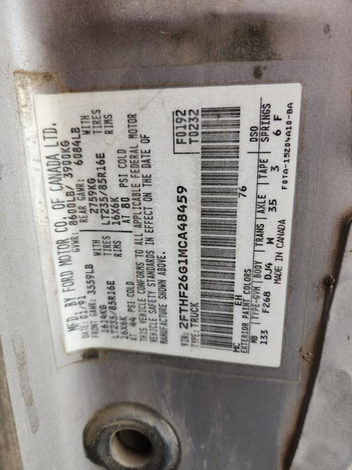 1991 Ford F250 VIN: 2FTHF26G1MCA48459 Lot: 91116745