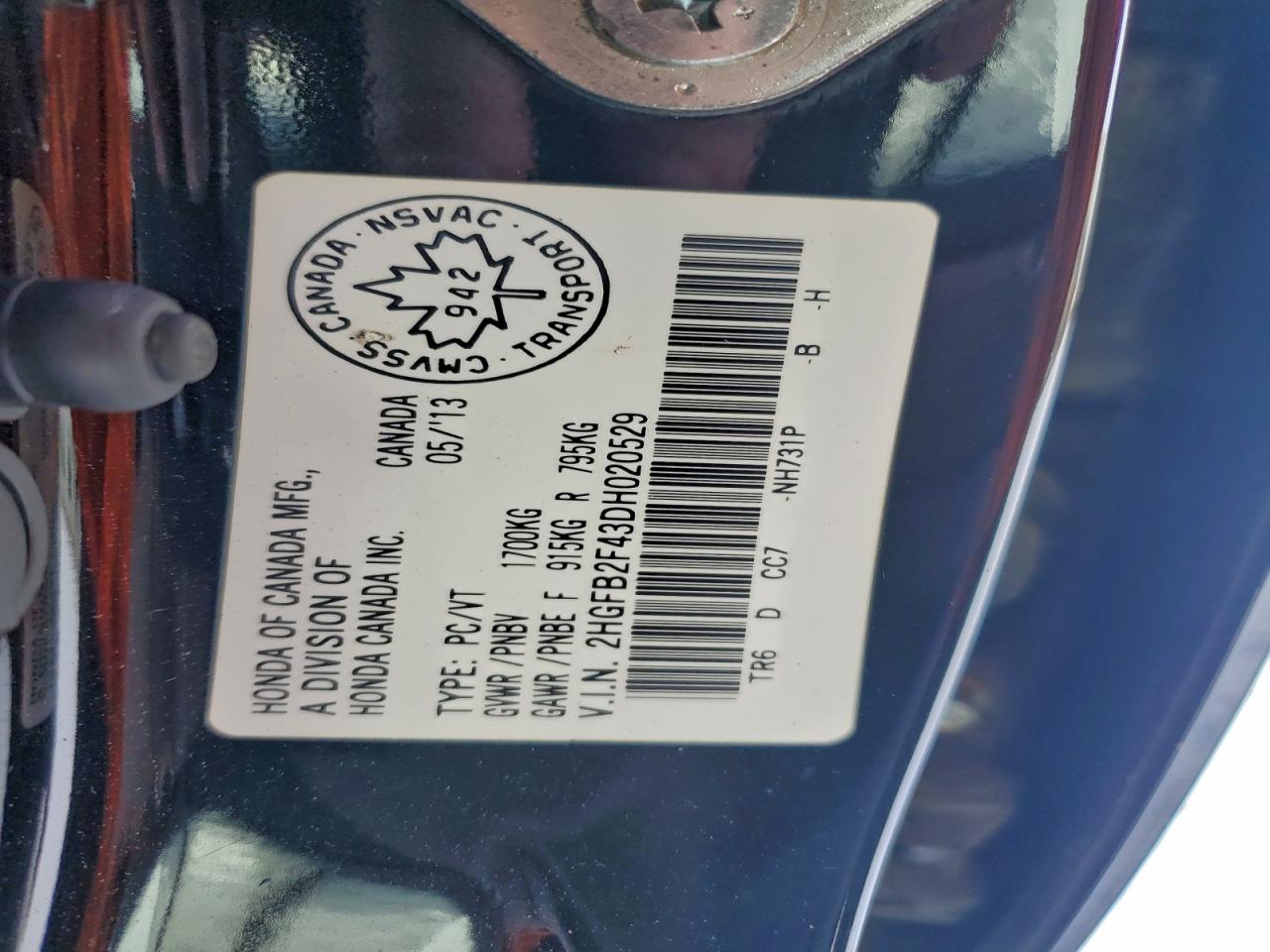 2013 Honda Civic Lx VIN: 2HGFB2F43DH020529 Lot: 93839805