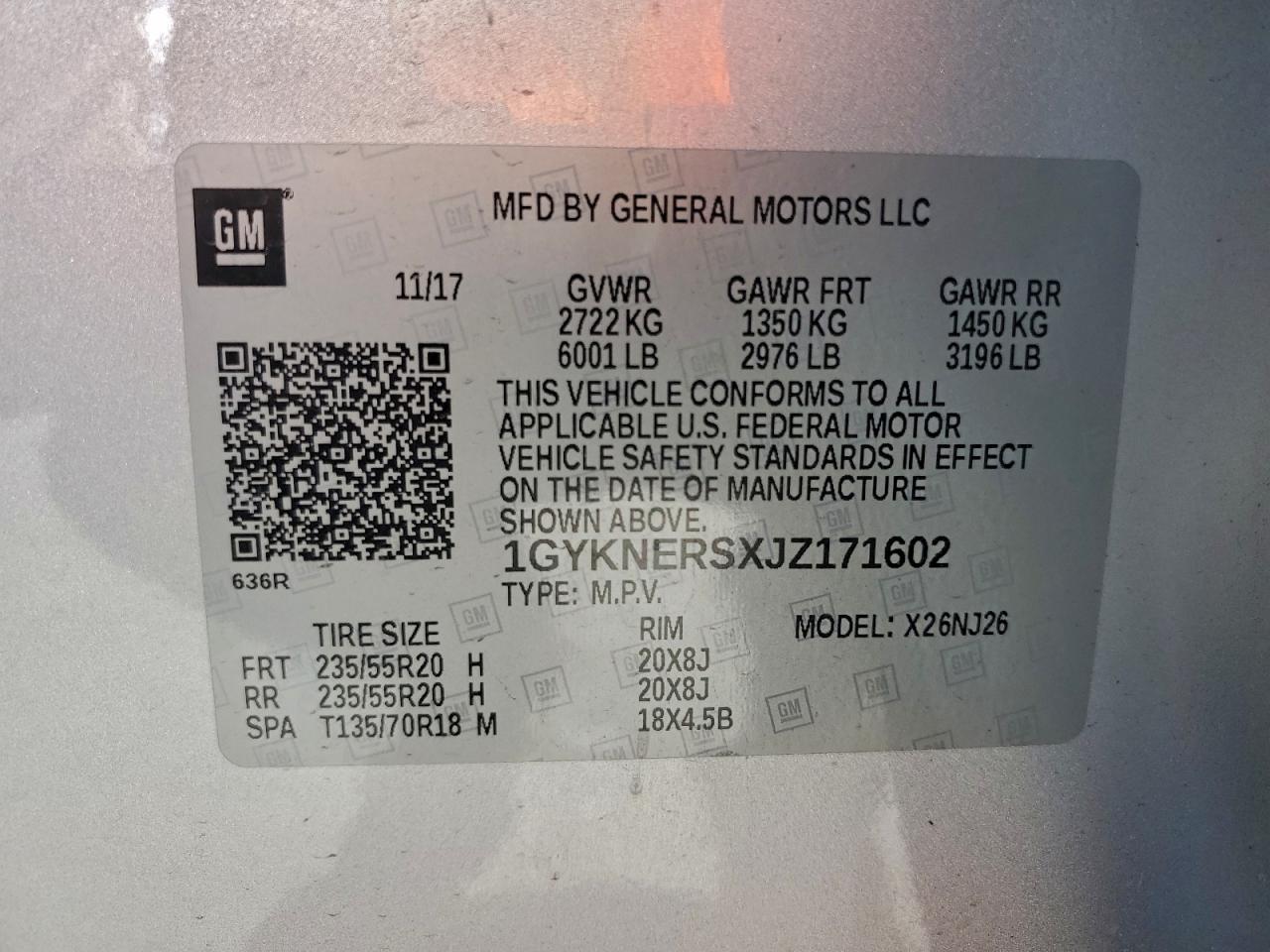 2018 Cadillac Xt5 Premium Luxury VIN: 1GYKNERSXJZ171602 Lot: 93944645