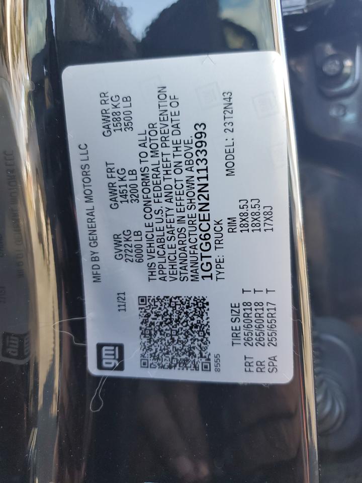 2022 GMC Canyon Elevation VIN: 1GTG6CEN2N1133993 Lot: 91181585