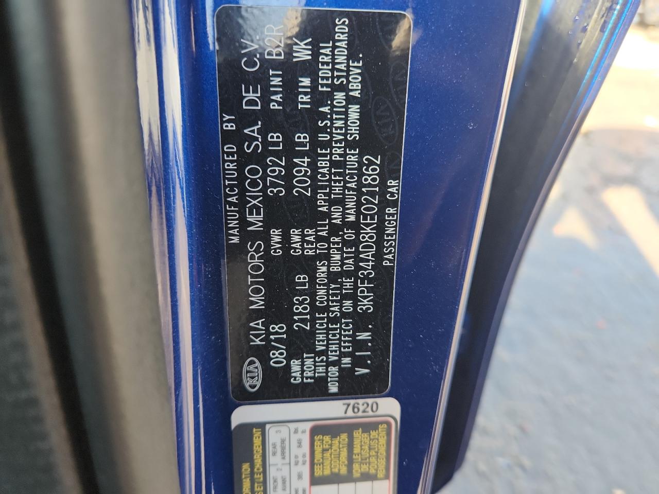 2019 Kia Forte Gt Line VIN: 3KPF34AD8KE021862 Lot: 92422755