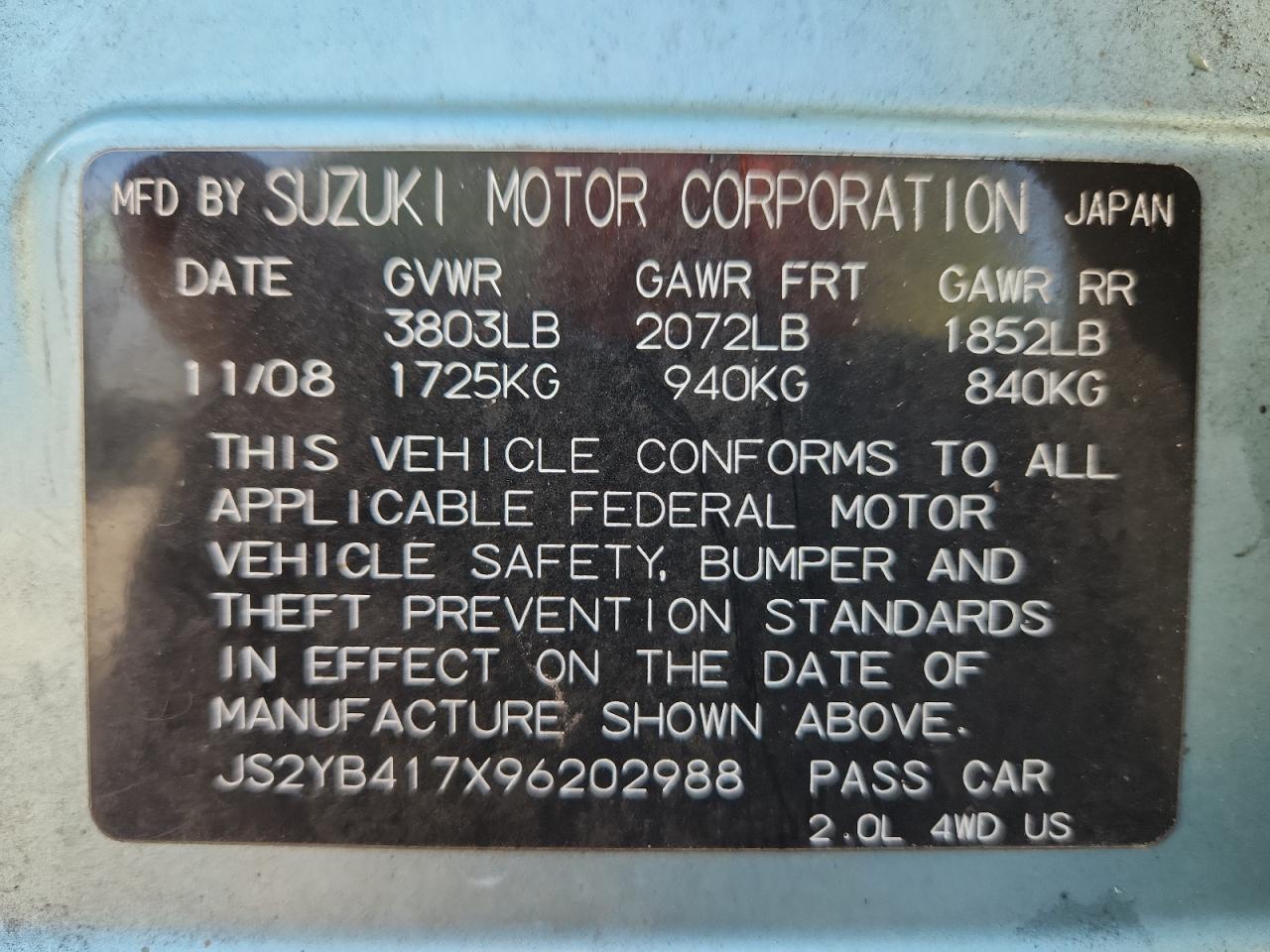 2009 Suzuki Sx4 Touring VIN: JS2YB417X96202988 Lot: 91433735