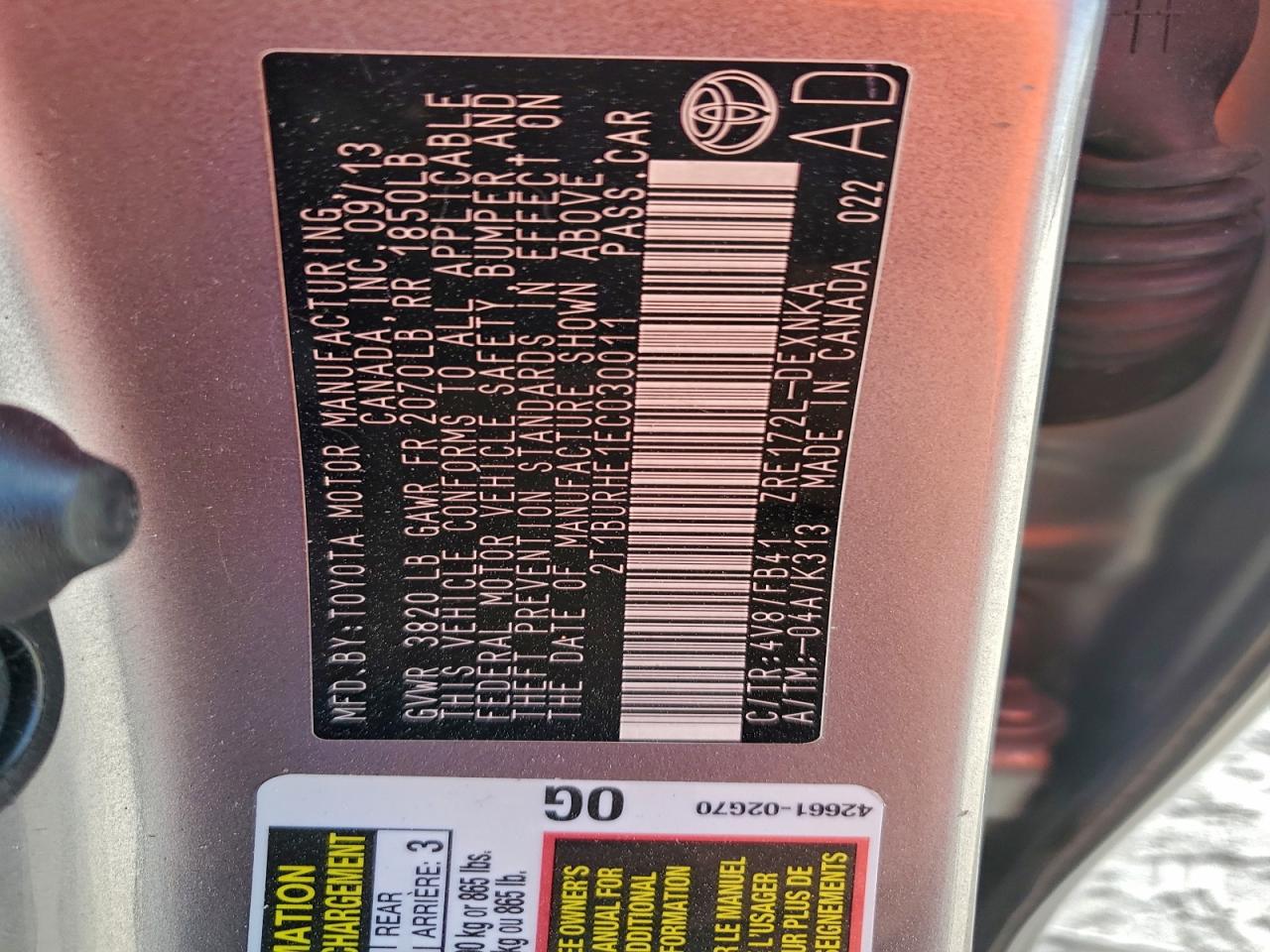 2014 Toyota Corolla L VIN: 2T1BURHE1EC030011 Lot: 93705475