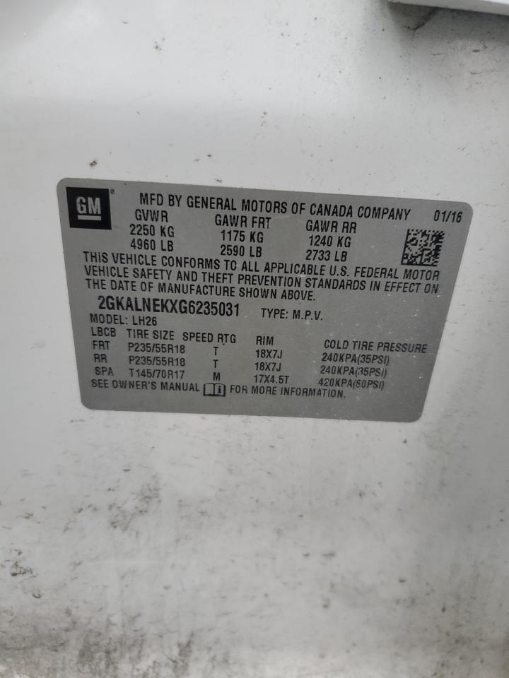 2016 GMC Terrain Sle VIN: 2GKALNEKXG6235031 Lot: 93344035