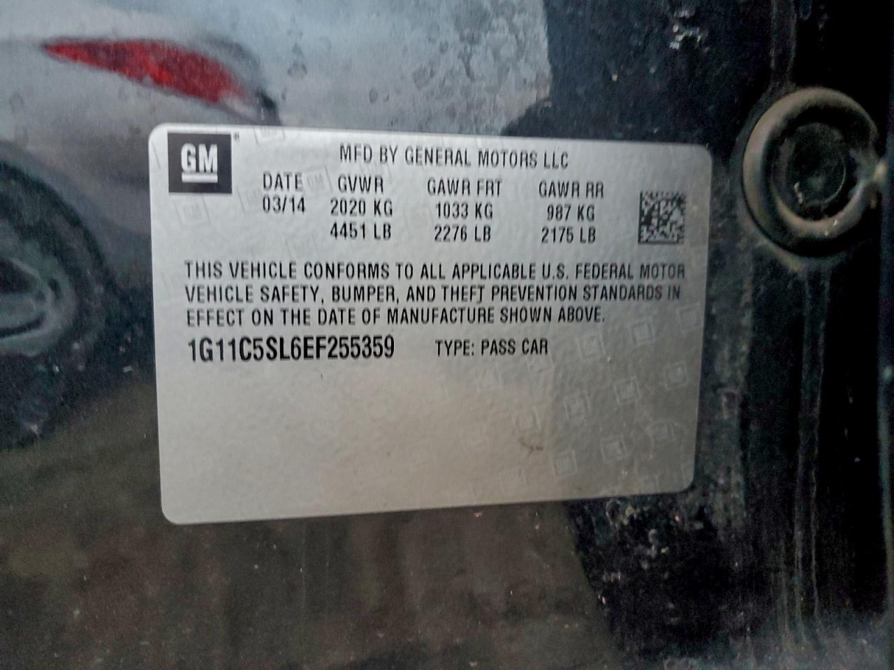 2014 Chevrolet Malibu 1Lt VIN: 1G11C5SL6EF255359 Lot: 94352735