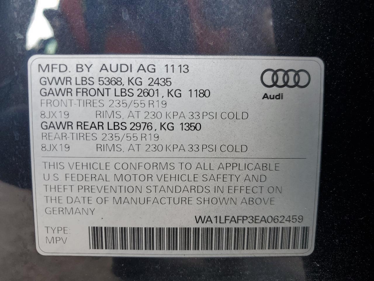 2014 Audi Q5 Premium Plus VIN: WA1LFAFP3EA062459 Lot: 92948385