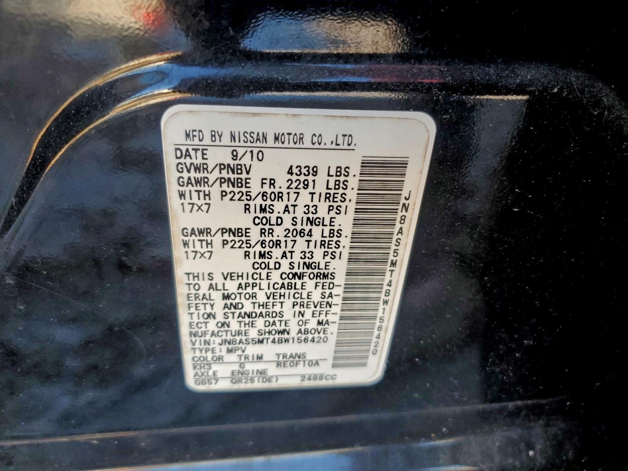 2011 Nissan Rogue S VIN: JN8AS5MT4BW156420 Lot: 93484765