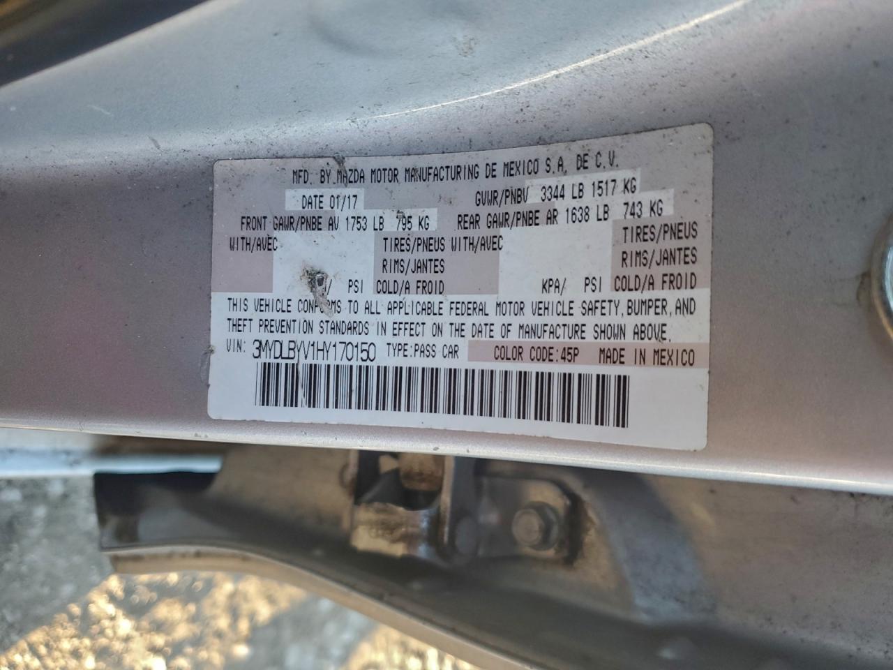 2017 Toyota Yaris Ia VIN: 3MYDLBYV1HY170150 Lot: 94686285