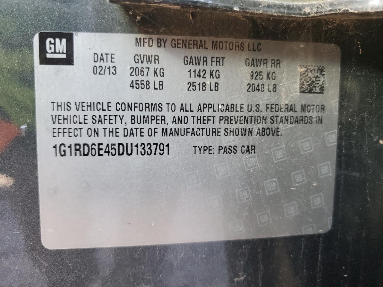 2013 Chevrolet Volt VIN: 1G1RD6E45DU133791 Lot: 92122855