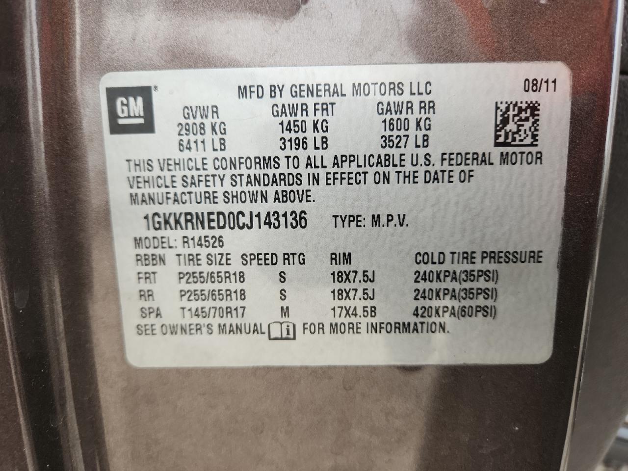 2012 GMC Acadia Sle VIN: 1GKKRNED0CJ143136 Lot: 90395605