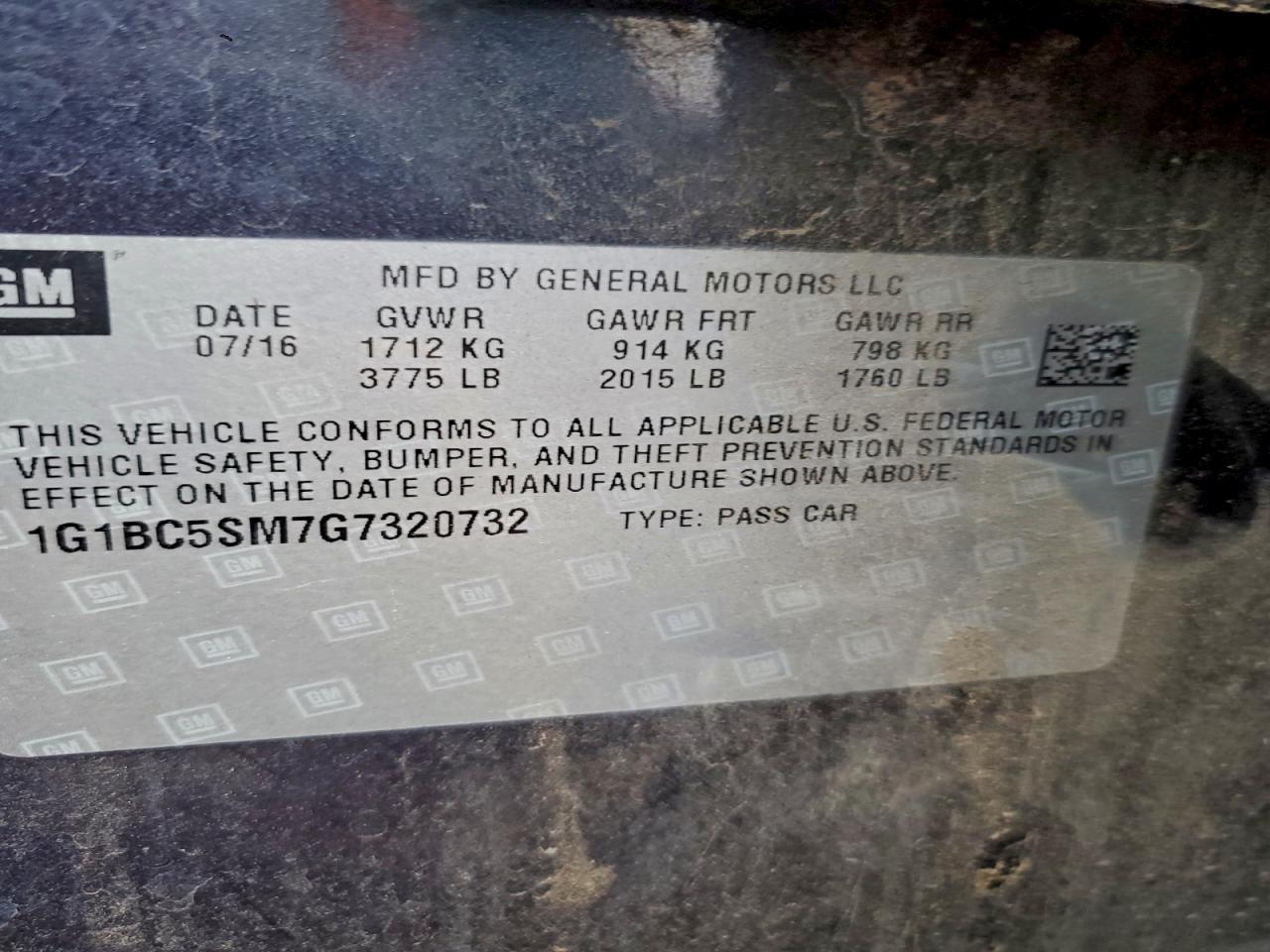 2016 Chevrolet Cruze Ls VIN: 1G1BC5SM7G7320732 Lot: 93603895