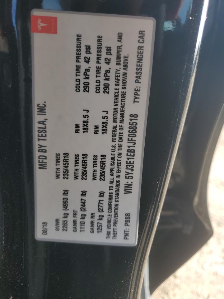 2018 Tesla Model 3 VIN: 5YJ3E1EB1JF068518 Lot: 85419645