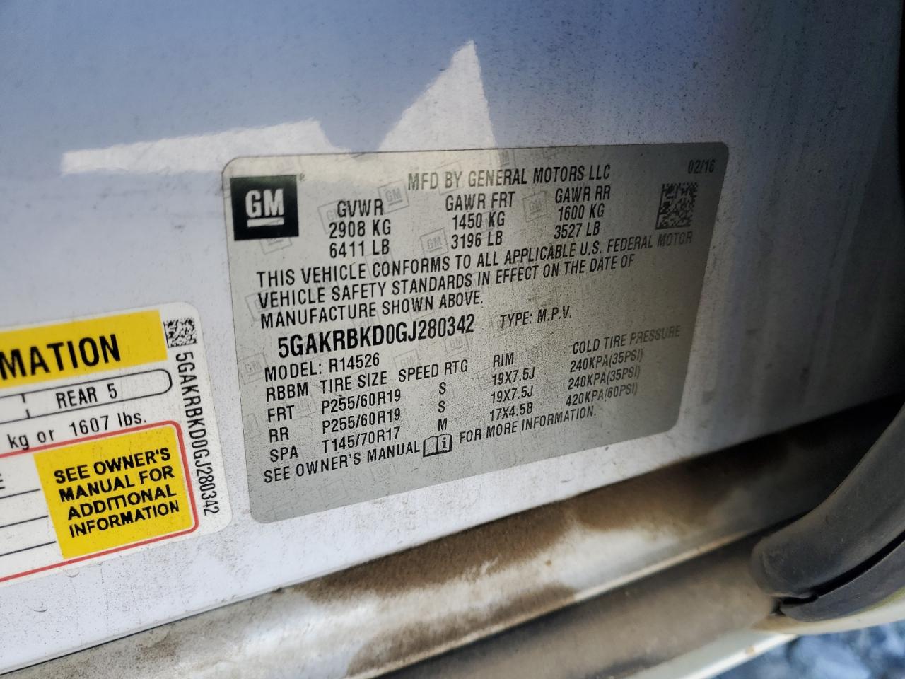 2016 Buick Enclave VIN: 5GAKRBKD0GJ280342 Lot: 91831615