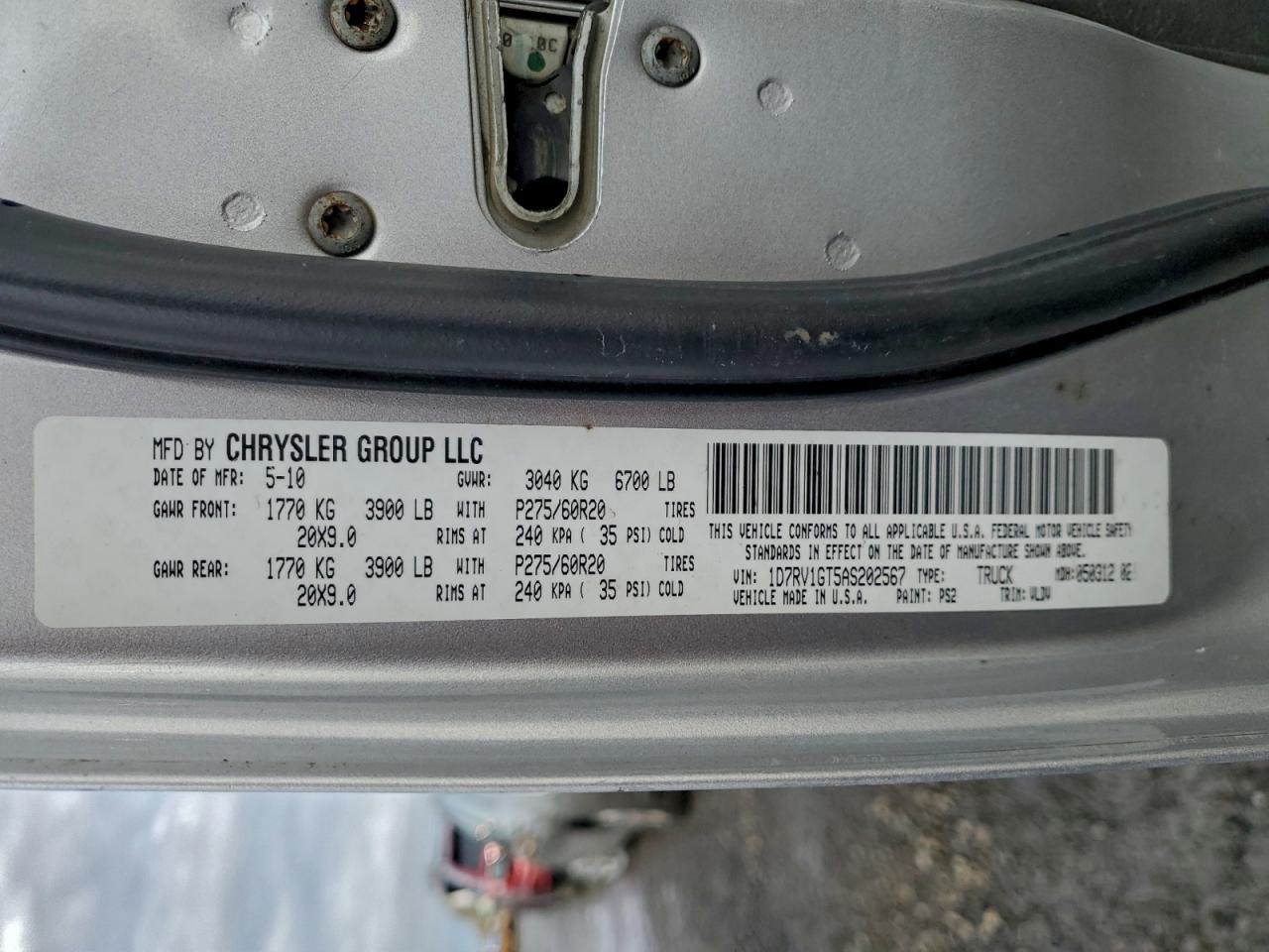 2010 Dodge Ram 1500 VIN: 1D7RV1GT5AS202567 Lot: 94144395