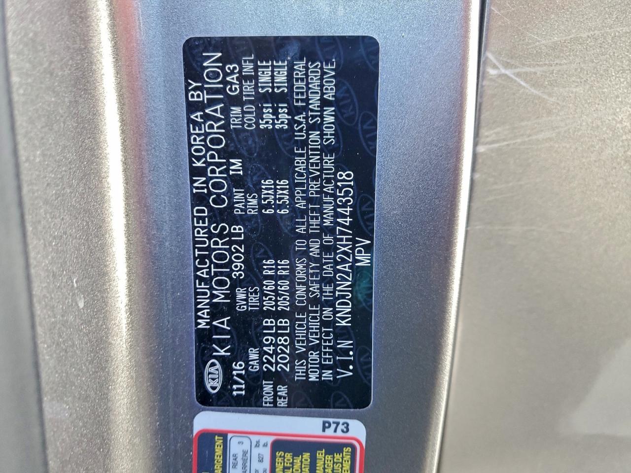 2017 Kia Soul VIN: KNDJN2A2XH7443518 Lot: 94771255