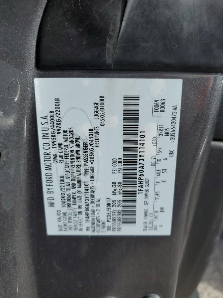 2003 Ford Thunderbird VIN: 1FAHP60A73Y114101 Lot: 93779065