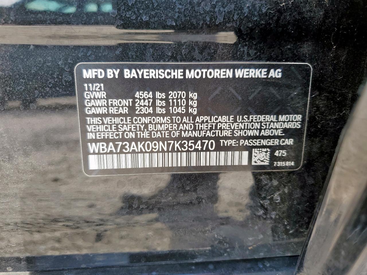 2022 BMW 228Xi VIN: WBA73AK09N7K35470 Lot: 92579475